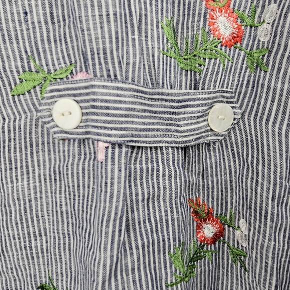 JOHN•MARK Blue & White Striped Linen Floral Embroidered Tunic Size S - Picture 5 of 16